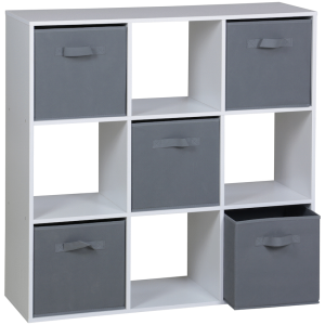 Everfurn Ninefold Bookshelf with 5 Storage Bins