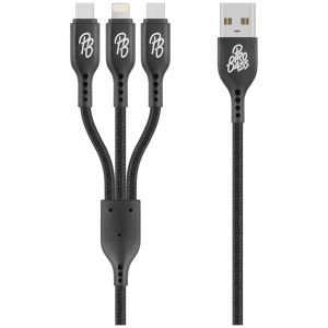 Pro Bass Braided 3-in-1 Charge Cable 1m - Black