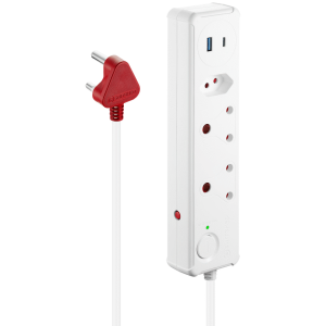 Switched 3-Way Medium Surge-Protected Multiplug with 1x Type-C + 3.4a USB Ports - 0.5m - White