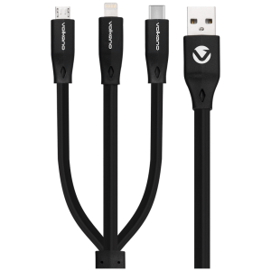 Volkano Slim Series Flat PVC 3-in-1 (Type-C / Lightning / Micro) Cable 30W 1m- Black