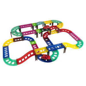 Edu-Matic Mini-Mag Magnetic Tile Tracks with 2 Cars and 93 Pieces