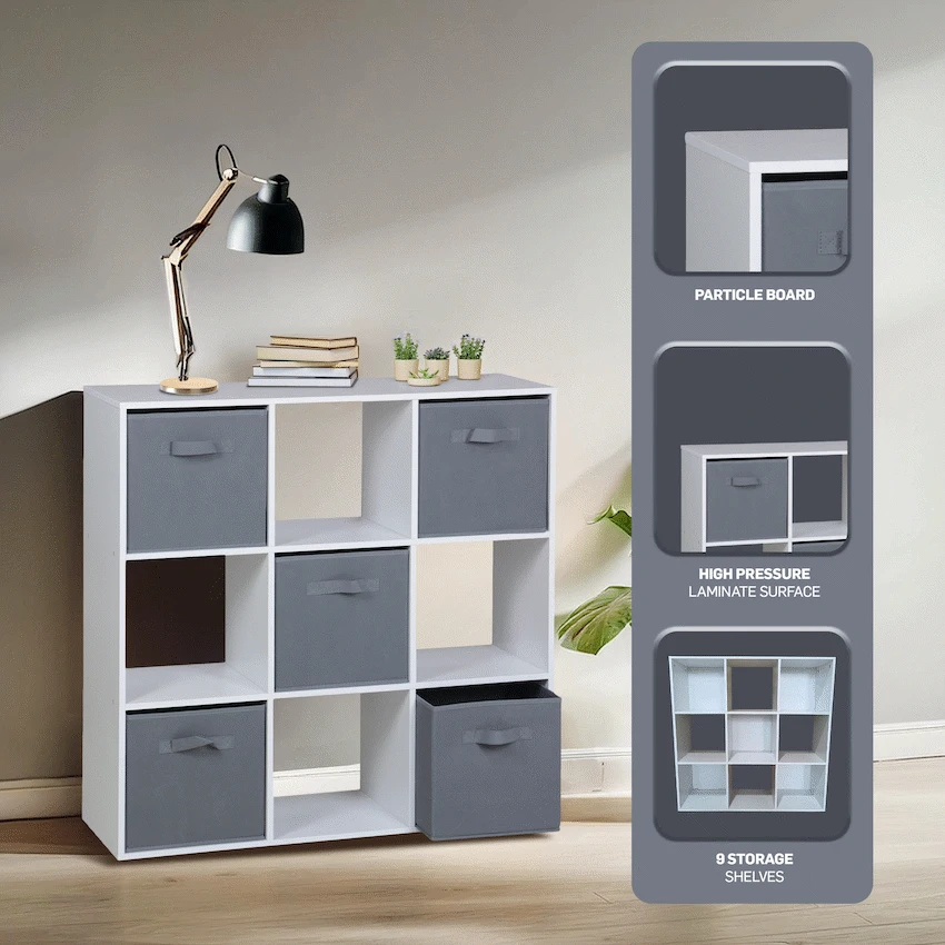 Everfurn Ninefold Bookshelf with 5 Storage Bins - Image 3