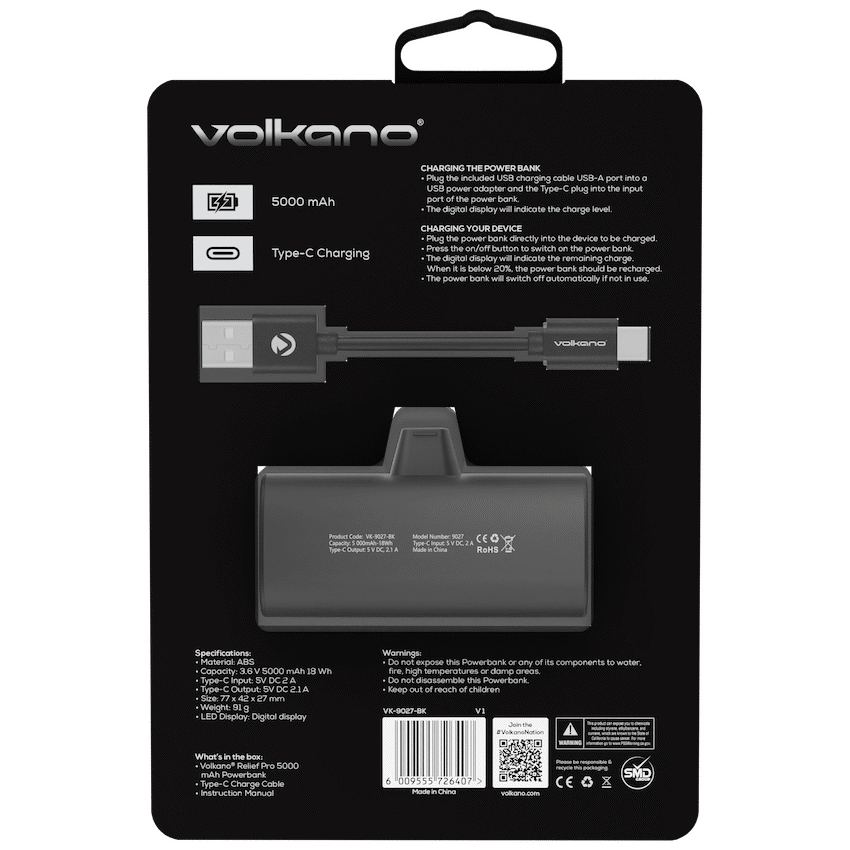 Volkano Relief Pro Power Bank - 5000mah Type-C Direct Plug-in - Image 3
