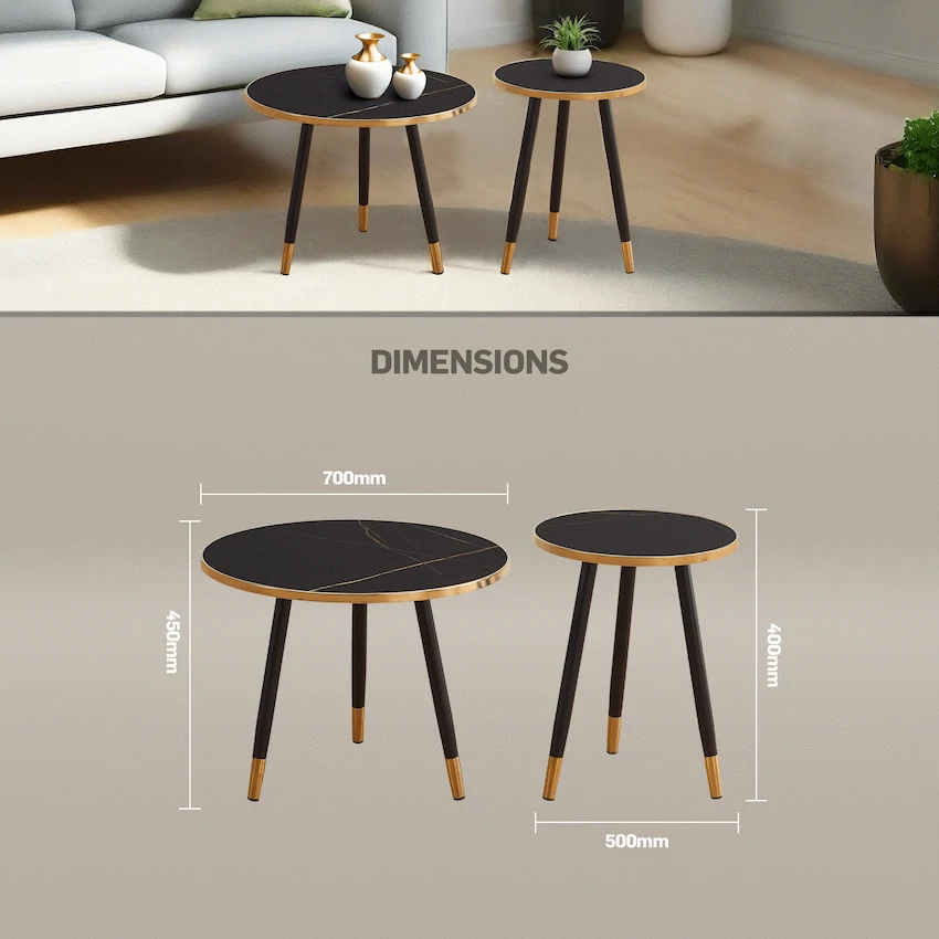 Everfurn Diana Coffee Table Black Marble with Black Legs - Image 3