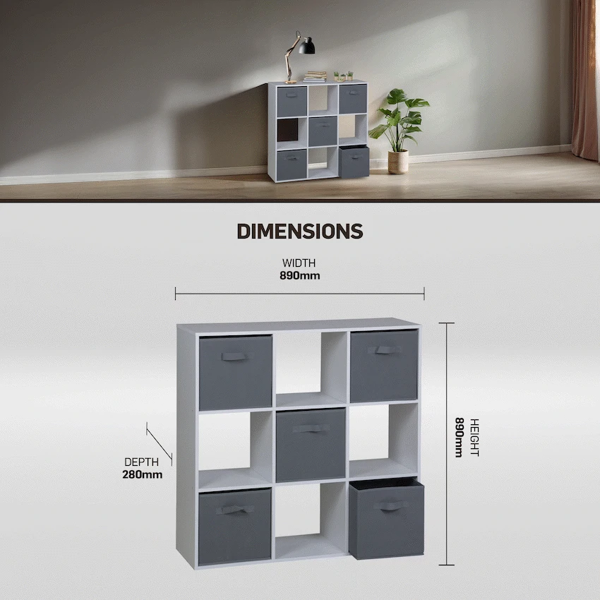 Everfurn Ninefold Bookshelf with 5 Storage Bins - Image 4
