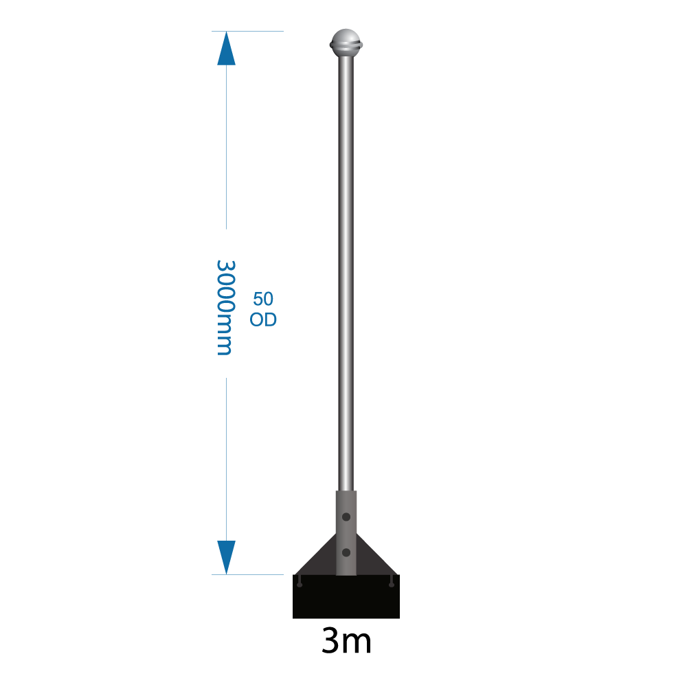 Flagpole 3m with wall bracket select (W1 -W2 -W3) including installation (one unit)