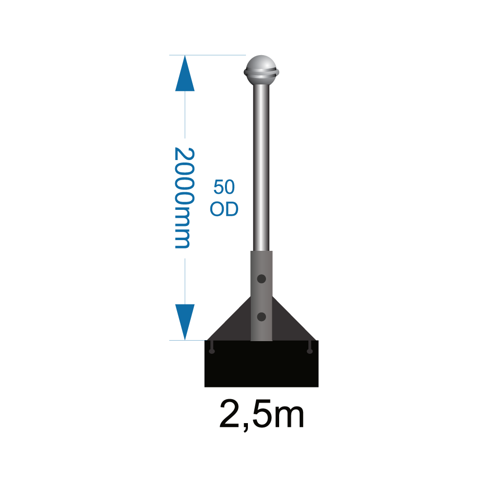 Flagpole 2.5m with wall bracket select (W1 -W2 -W3) including installation (one unit)