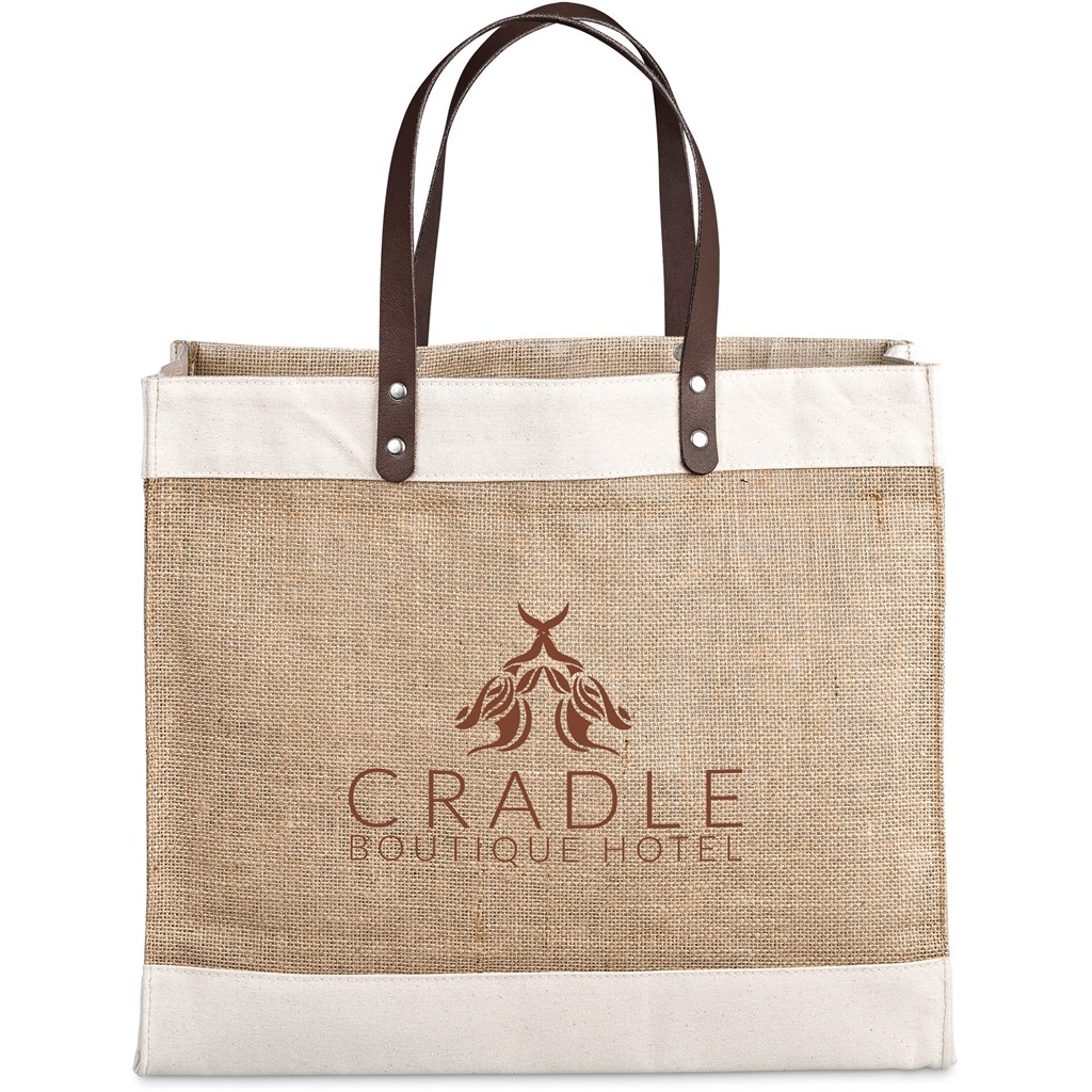 Okiyo Reza Jute & Cotton Tote with Leather Handles - Image 3