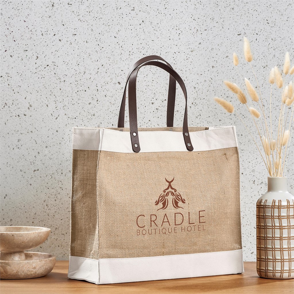Okiyo Reza Jute & Cotton Tote with Leather Handles - Image 6