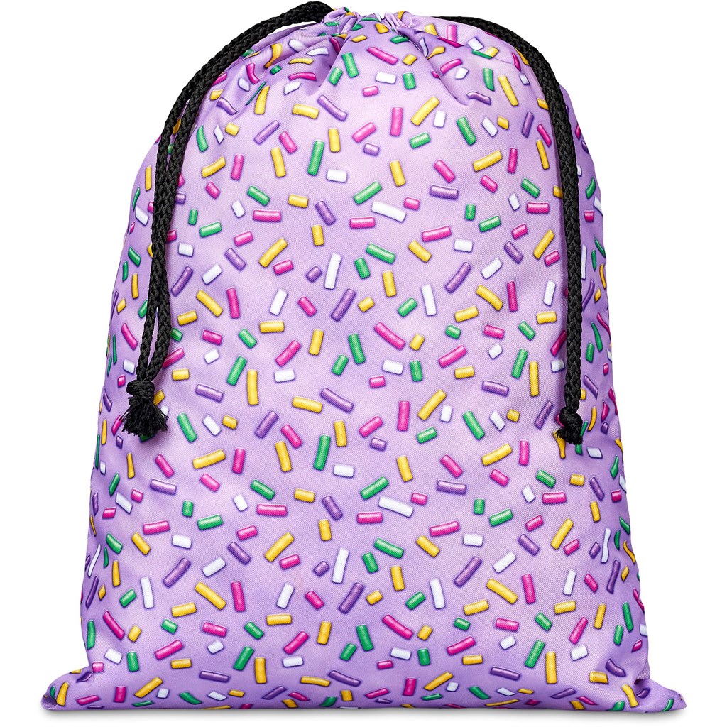 Pre-Printed Sample Hoppla Benguela Jumbo Polyester Drawstring Pouch - Image 4