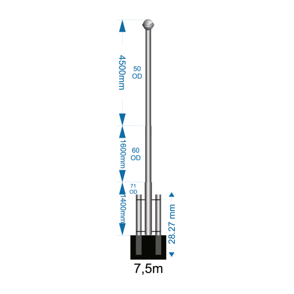 Swivel Base Flagpole 7.5m - including installation (one unit) - Bix ...